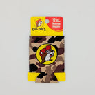 Buc-ee’s 12oz camo koozie displayed as a rugged Texas-themed drink accessory gift from The Texas Gift Company storefront
