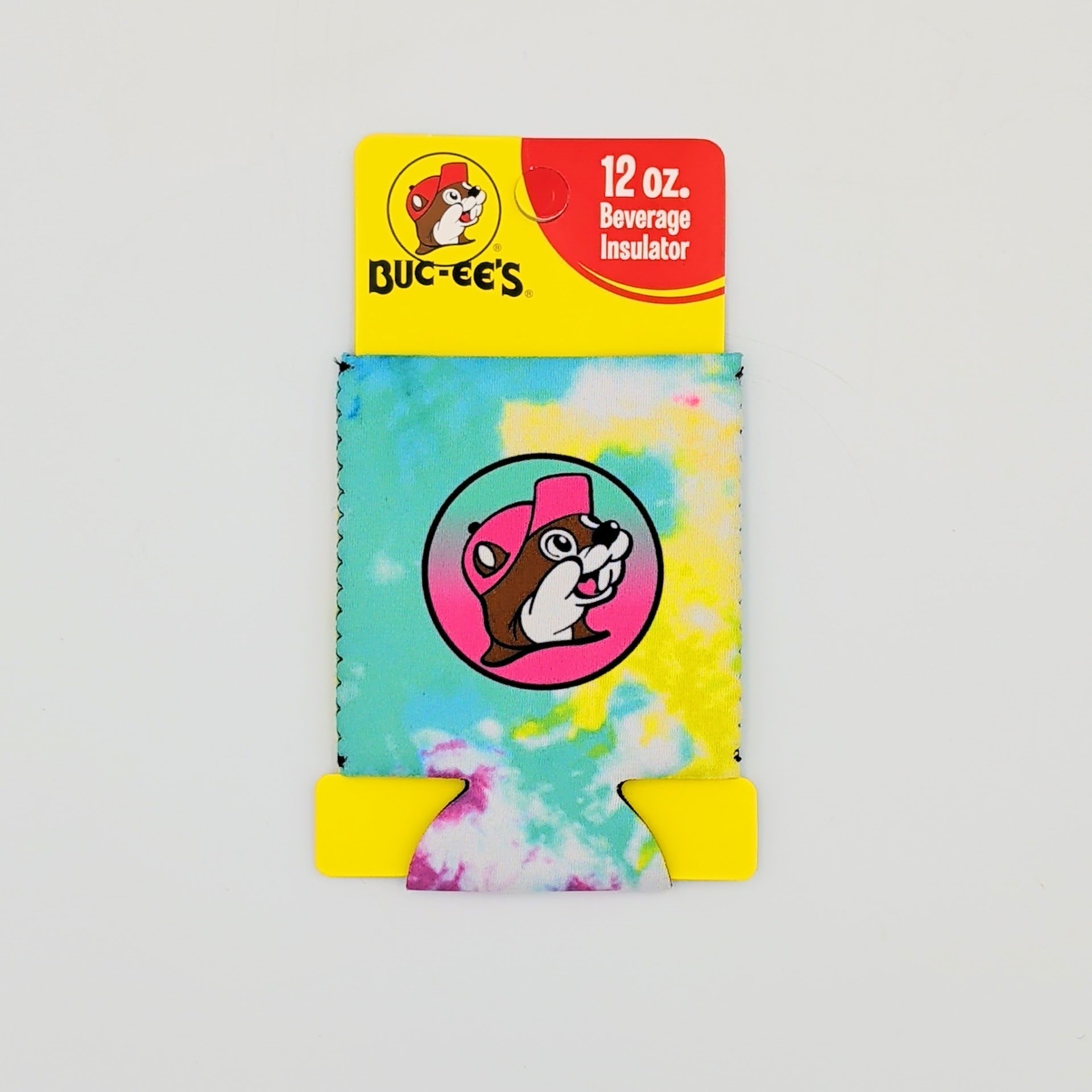 Buc-ee’s 12oz tie dye koozie displayed as a colorful Texas-themed drink accessory gift from The Texas Gift Company storefront