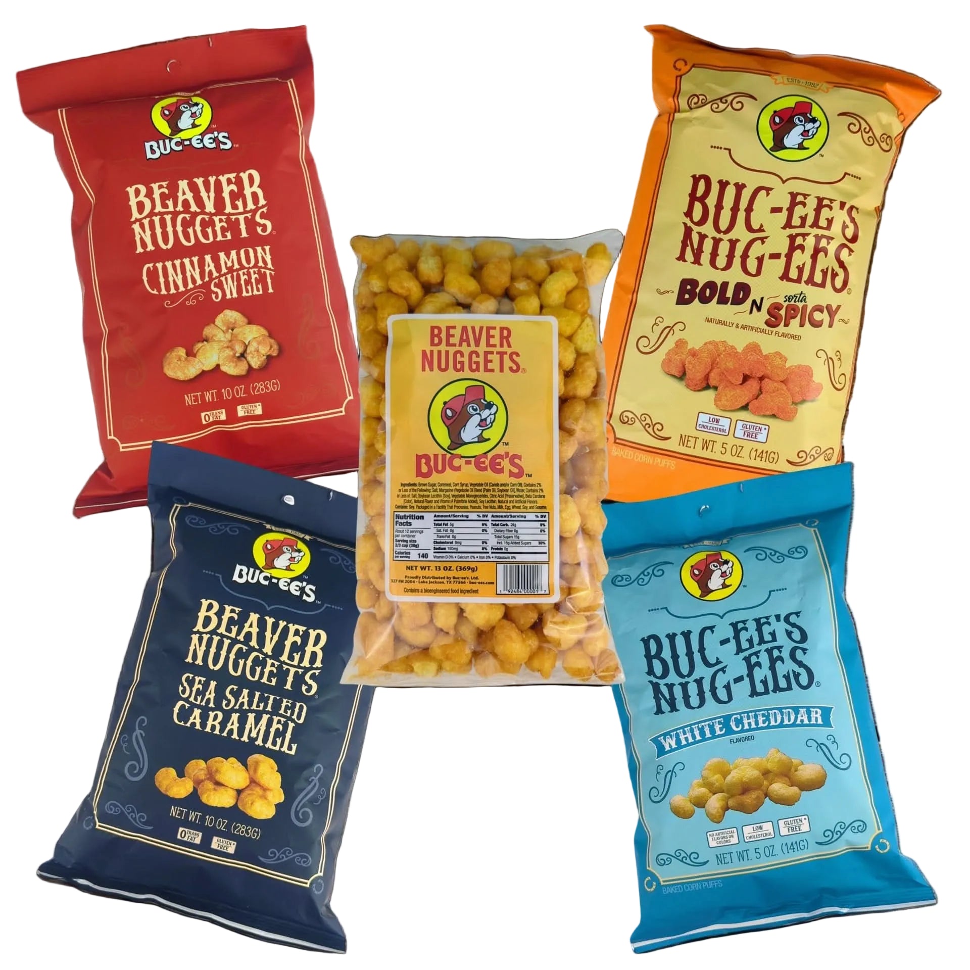 Texas-themed snack crate with Buc-ee’s Beaver Nuggets arranged for gifting