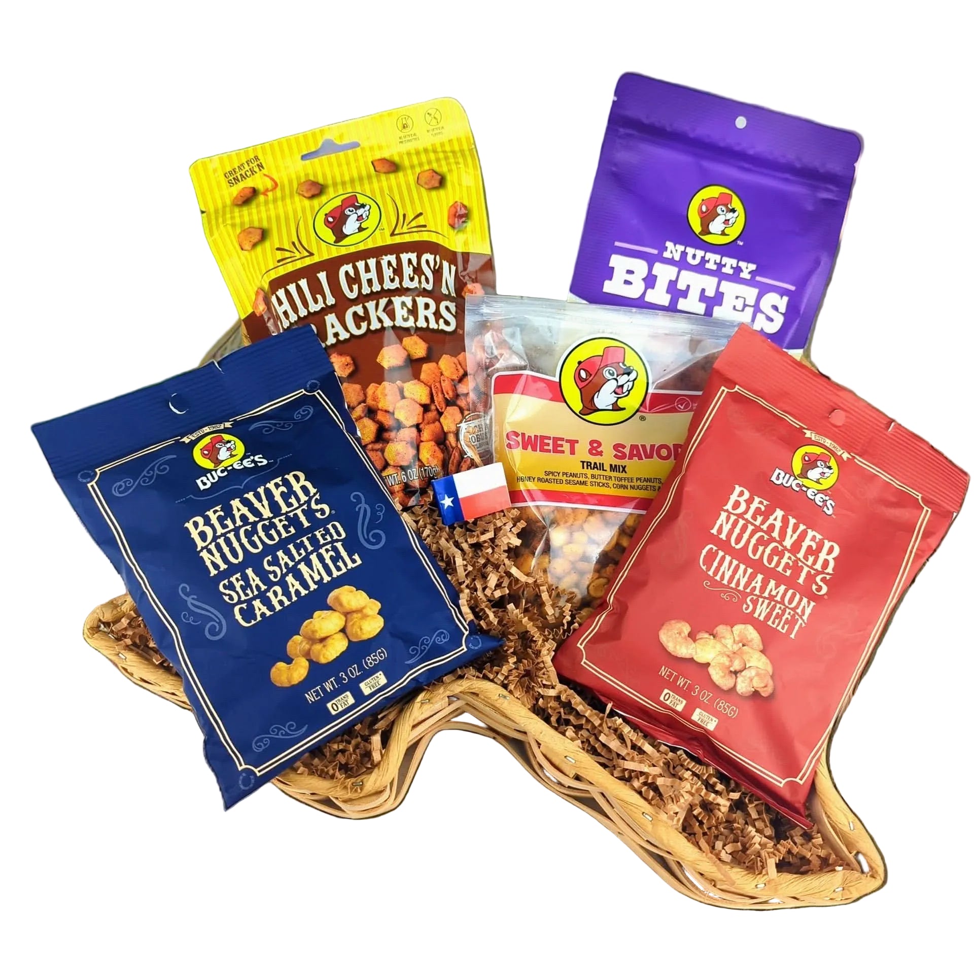 Buc-ee’s Best of Texas snack basket filled with assorted fan-favorite treats