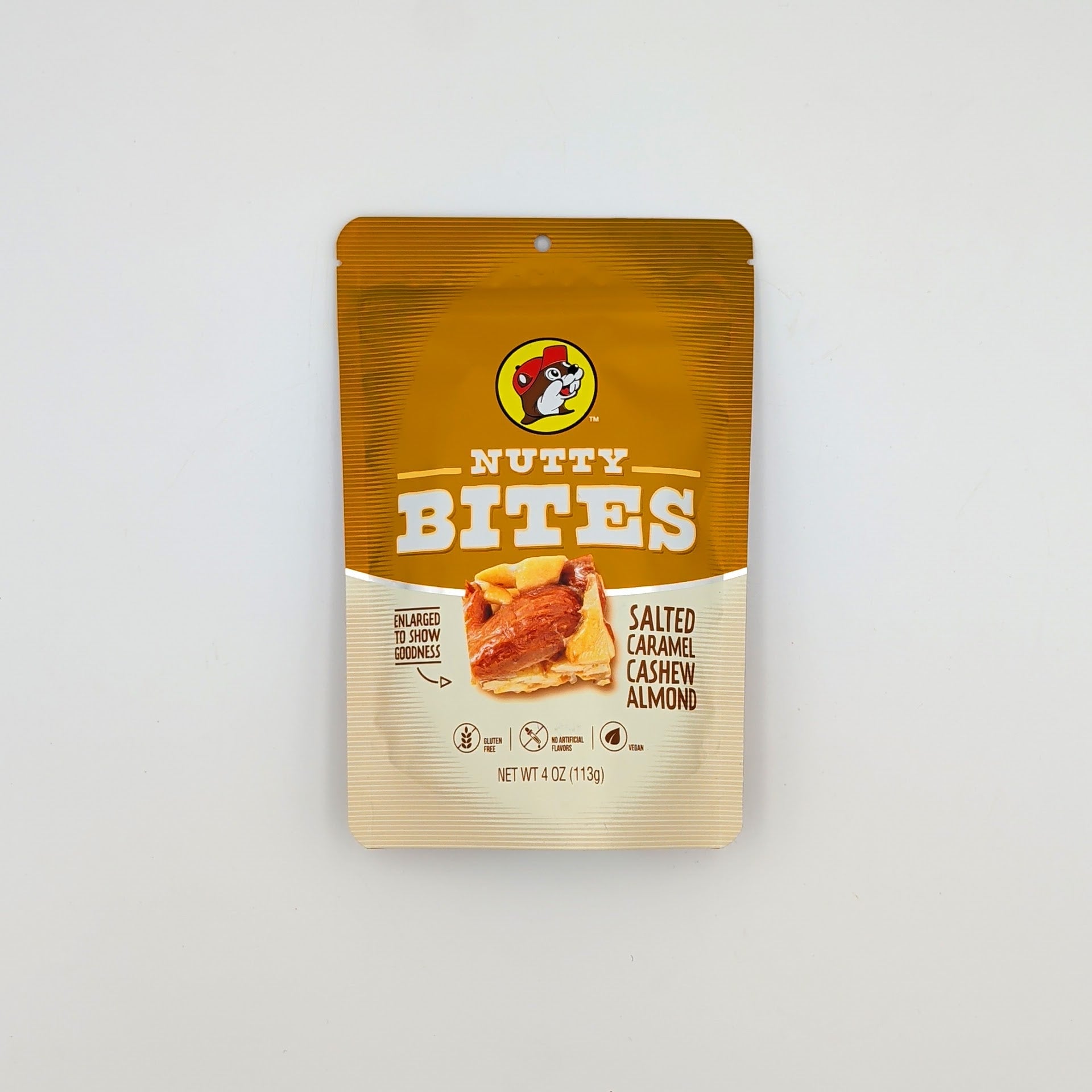 Buc-ee’s Nutty Bites salted caramel cashew and almond mix packaged as a sweet Texas snack gift from The Texas Gift Company storefront