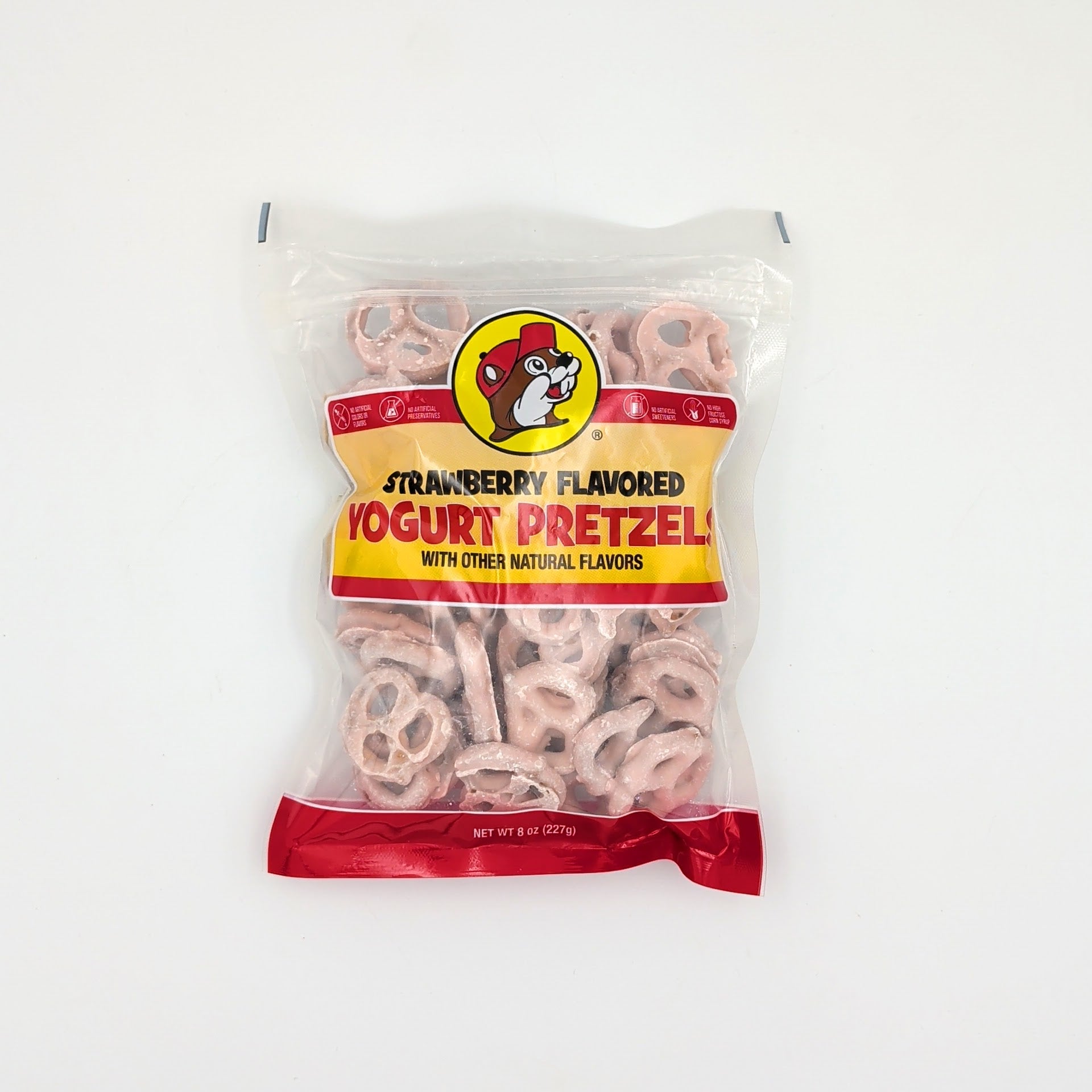 Buc-ee’s strawberry yogurt–coated pretzels packaged as a sweet Texas snack gift from The Texas Gift Company storefront