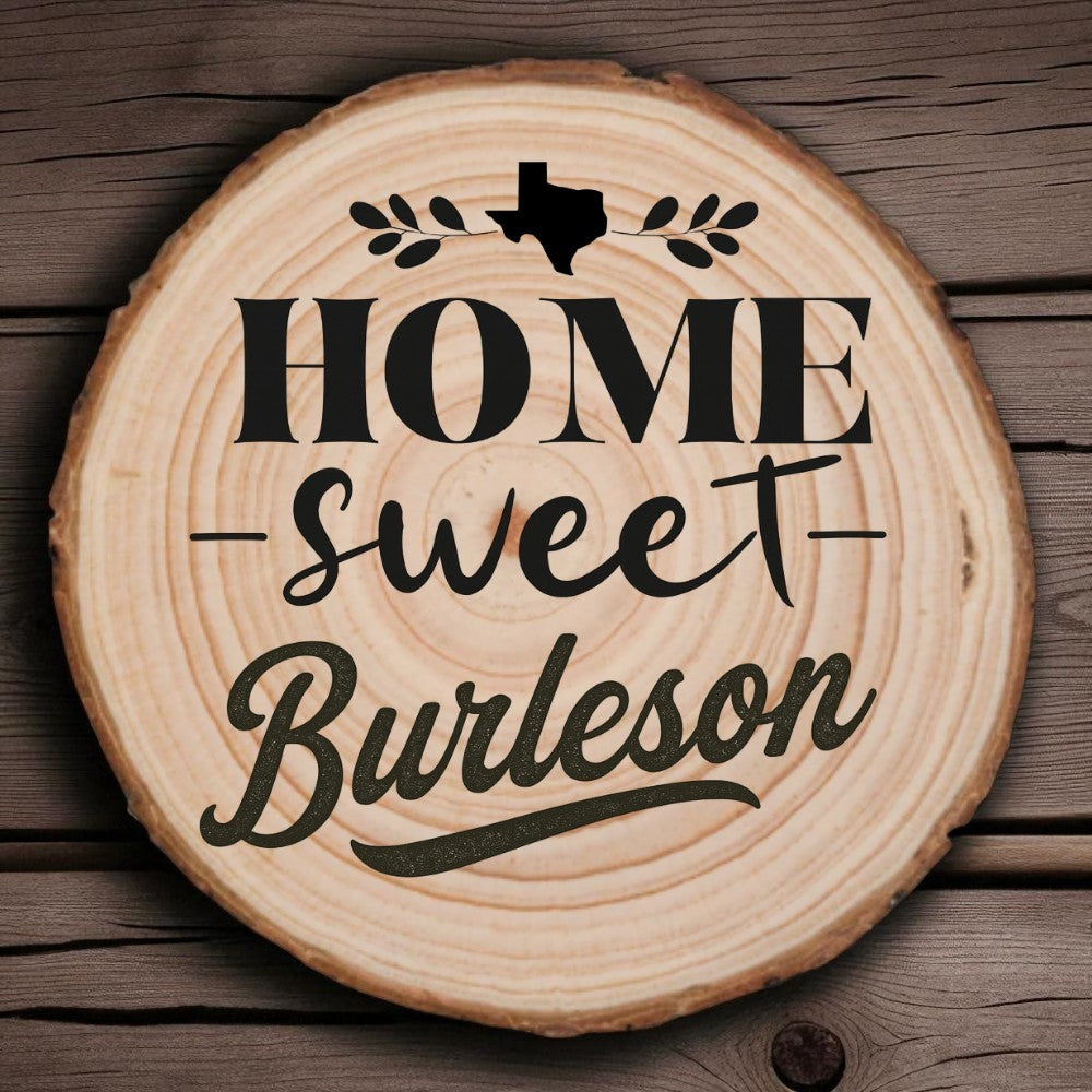 Home Sweet Burleson Wood Slice Coaster from The Texas Gift Company