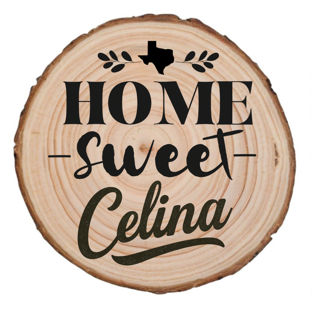 Home Sweet Celina Wood Slice Coaster from The Texas Gift Company — view 2
