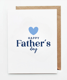 Minimal Father’s Day greeting card with blue heart icon and elegant navy typography on white background.