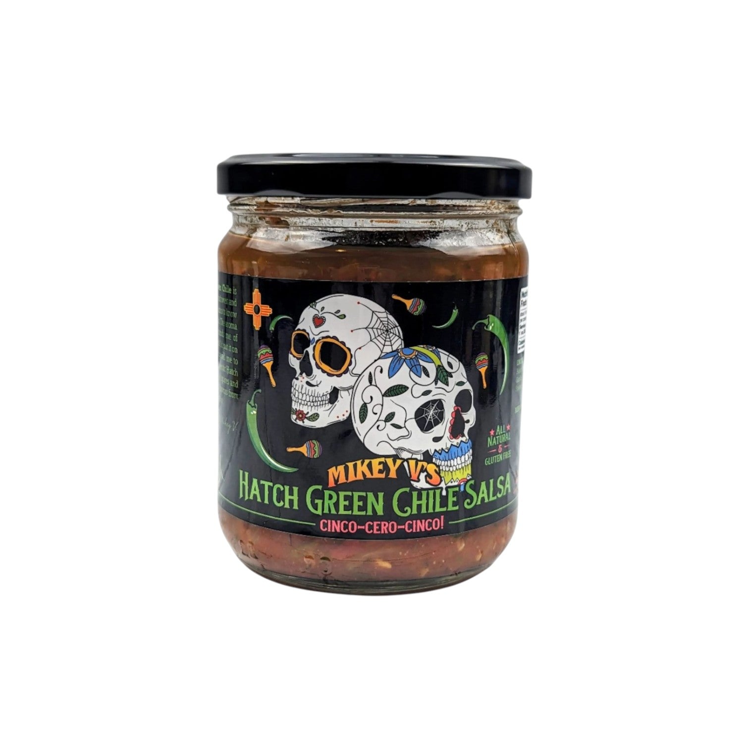 Hatch green chile mild salsa jar displayed as a Texas gourmet Southwestern salsa gift from The Texas Gift Company storefront