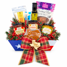 Hill Country Christmas Harvest — Texas pantry gift with plaid ribbon on white