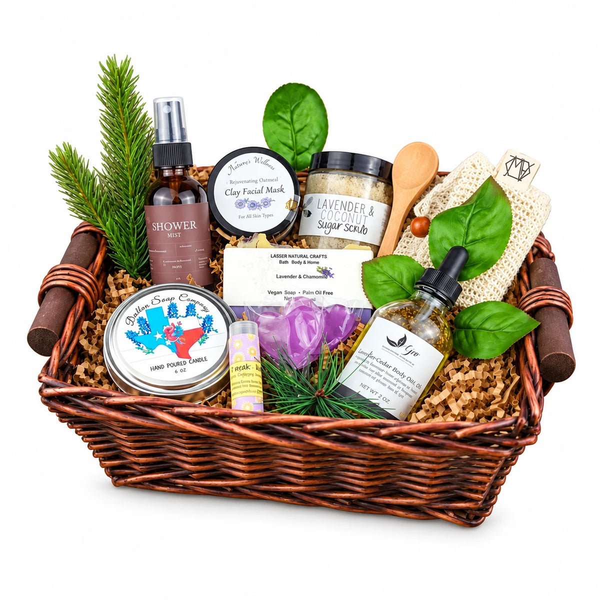 Hill Country Harmony — approved square willow tray, white background