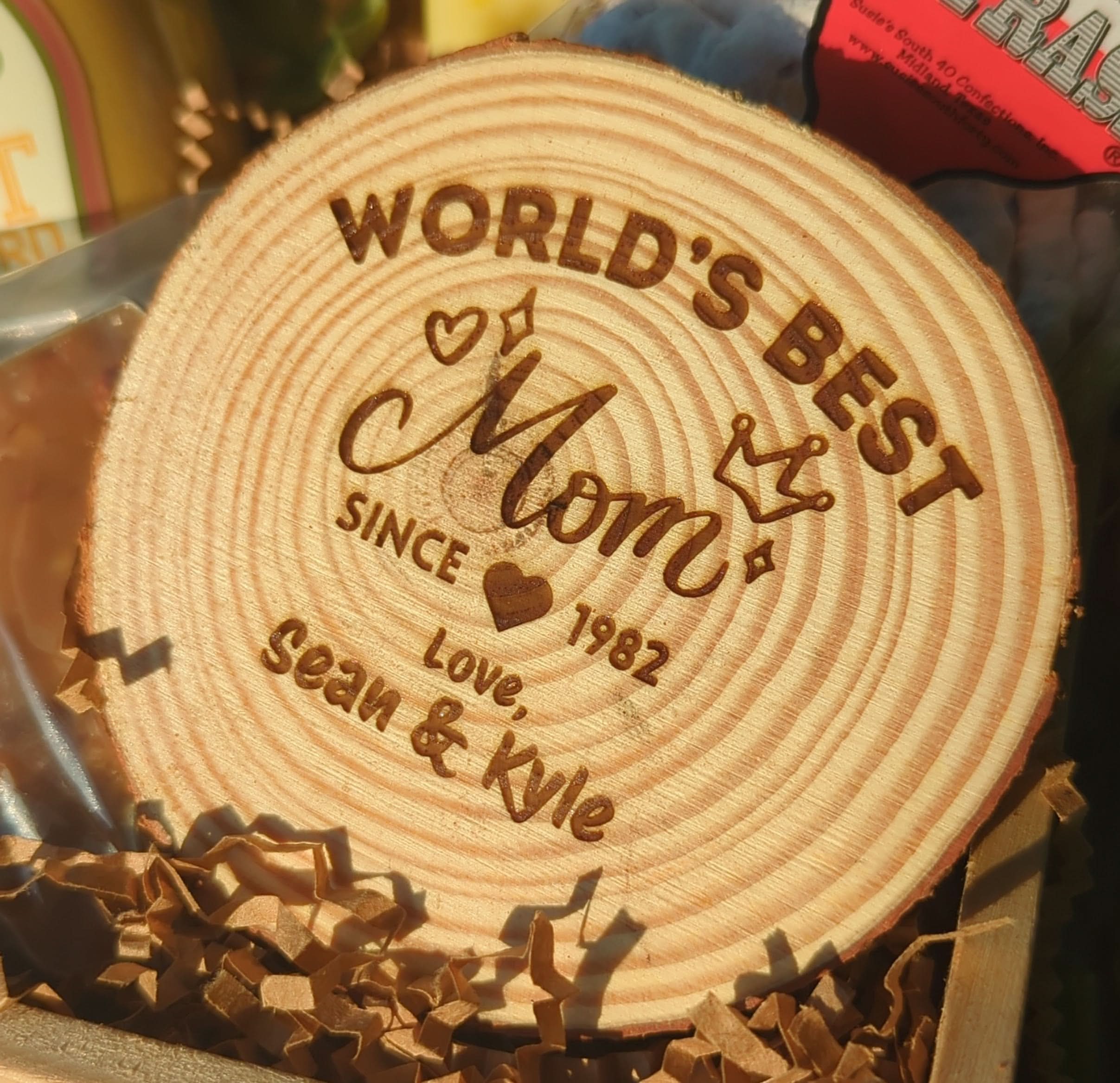 Hill Country Hugs for Mom personalized gift crate displayed as a Texas gift honoring motherhood