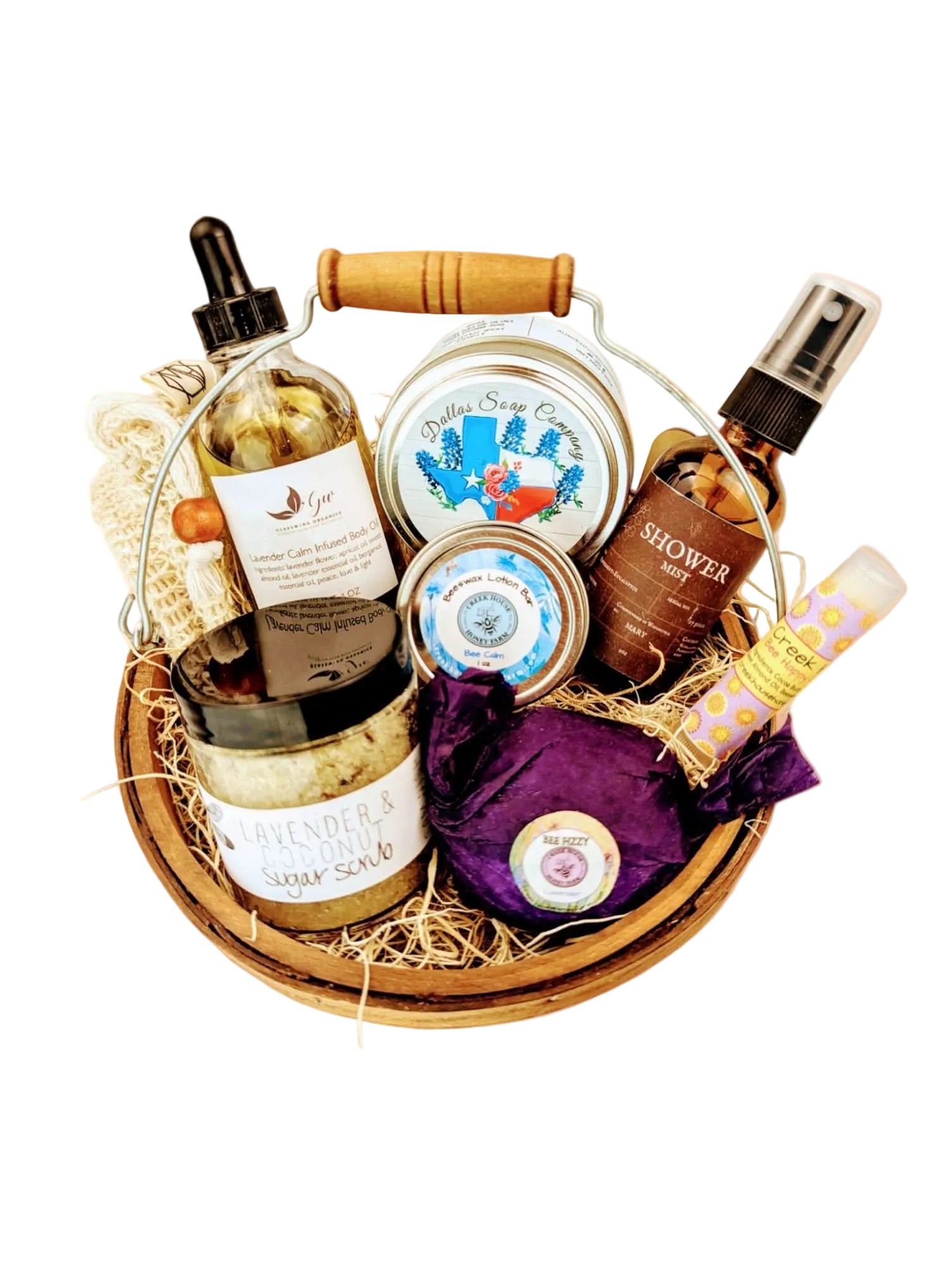 Hill Country Serenity Spa Gift Basket displayed as an authentic Texas self-care gift