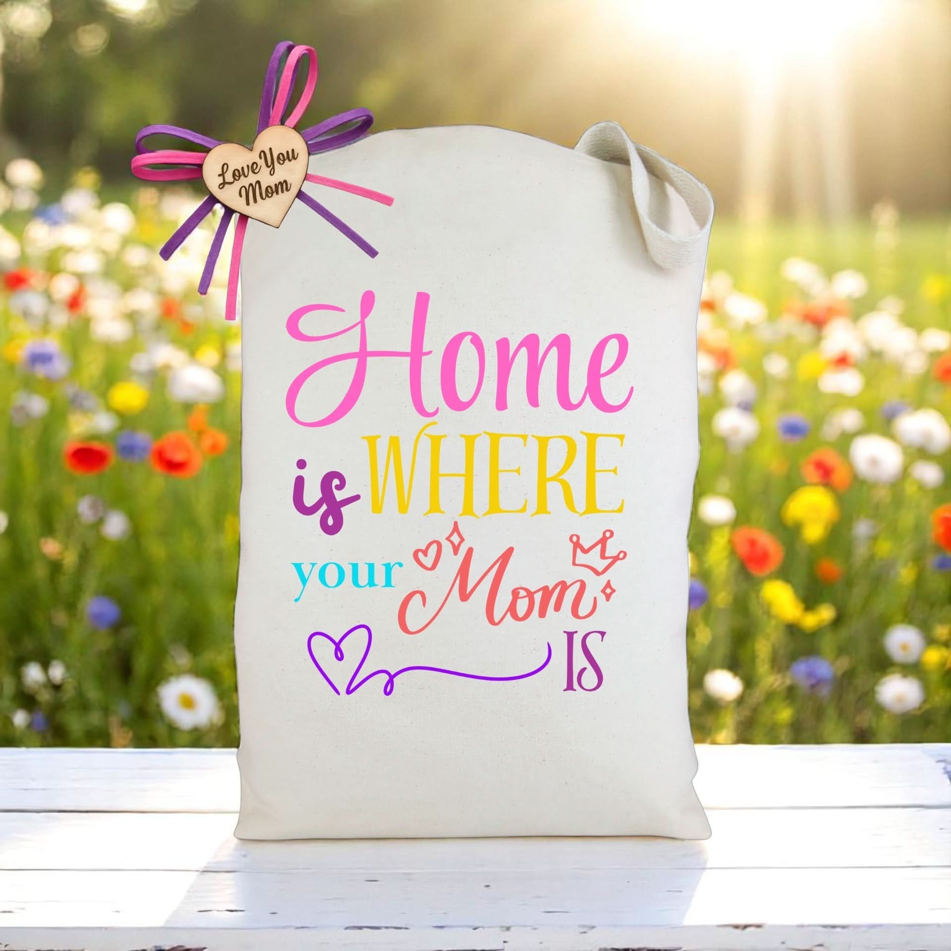 Home Is Where Your Mom Is Tote Bag featured as a heartfelt gift celebrating mom