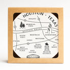 Houston neighborhoods map design coaster set displayed as a Texas-themed home gift from a Texas gift shop storefront