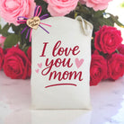 I Love You Mom Tote Bag featured as a heartfelt gift celebrating motherhood