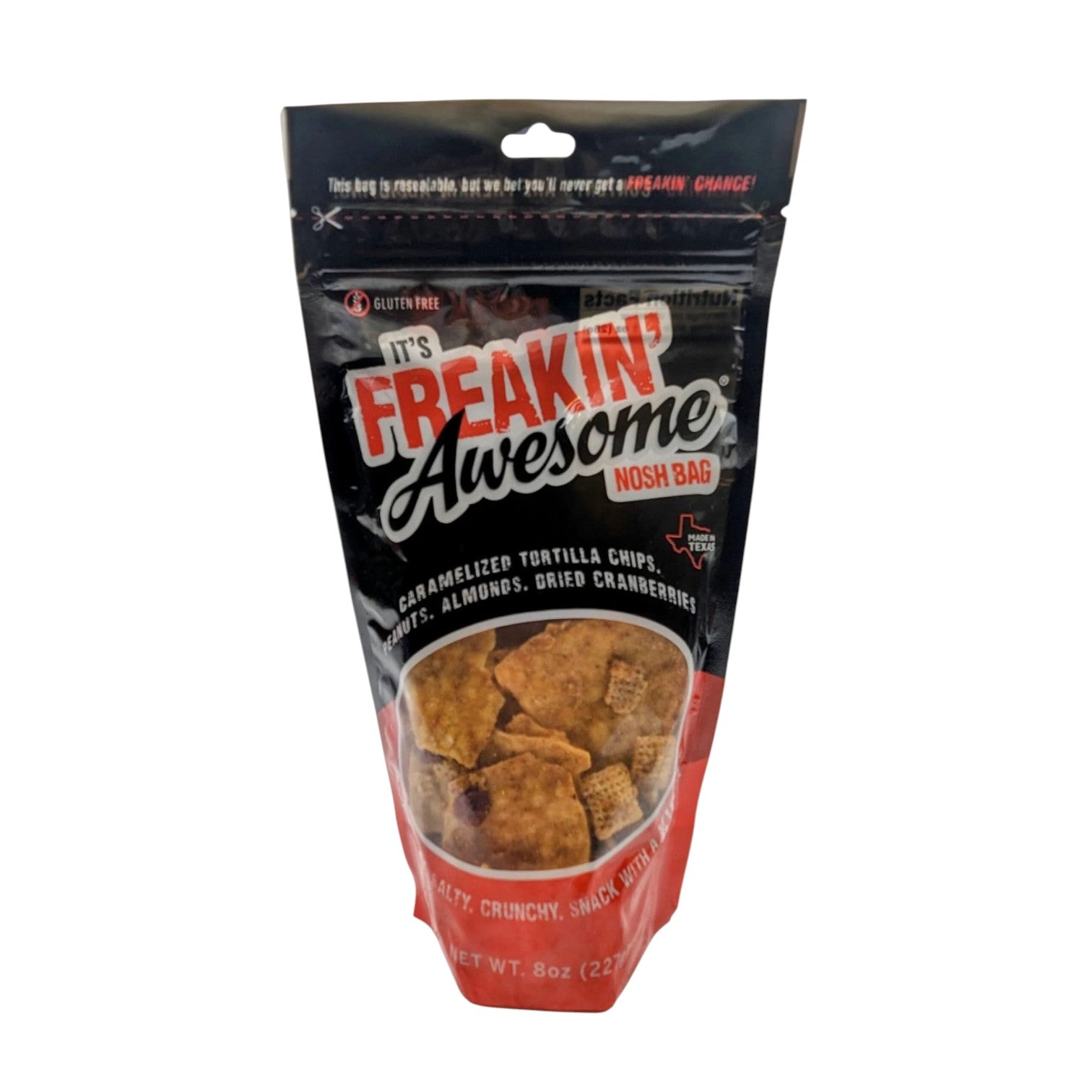 It’s Freakin’ Awesome nosh bag filled with assorted snacks displayed as a fun Texas snack gift from The Texas Gift Company storefront