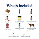 What's included in The Lone Star Smoke Stack from The Texas Gift Company: each included item individually labeled.