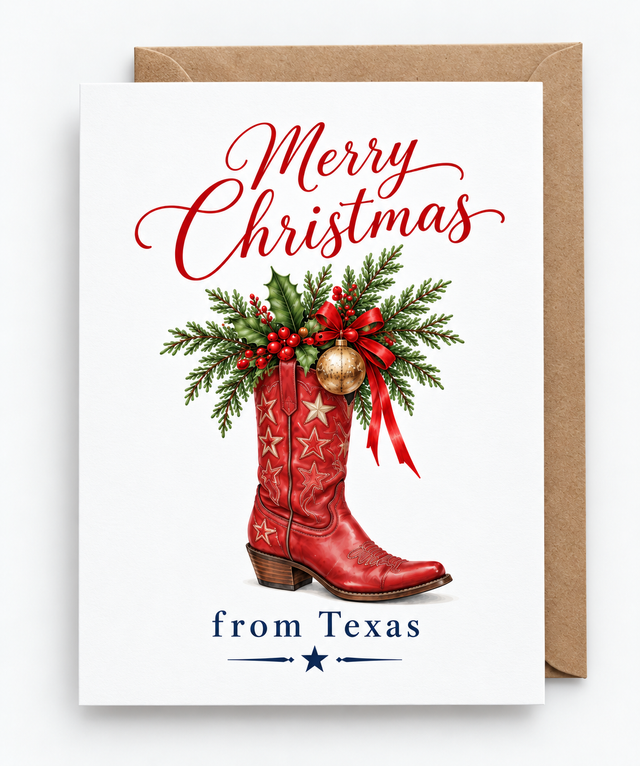 Merry Christmas from Texas — Cowboy Boot Greeting Card