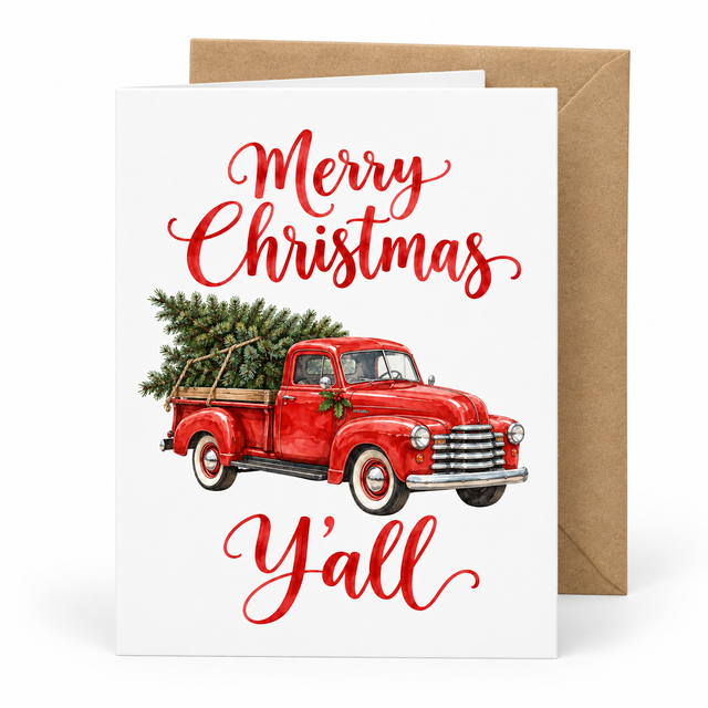 Merry Christmas Y’all — Red Truck Greeting Card