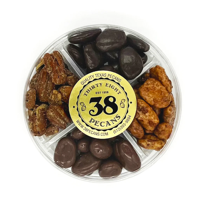 Round Roadie chocolate covered pecan sampler displayed as a gourmet Texas sweet gift from The Texas Gift Company storefront