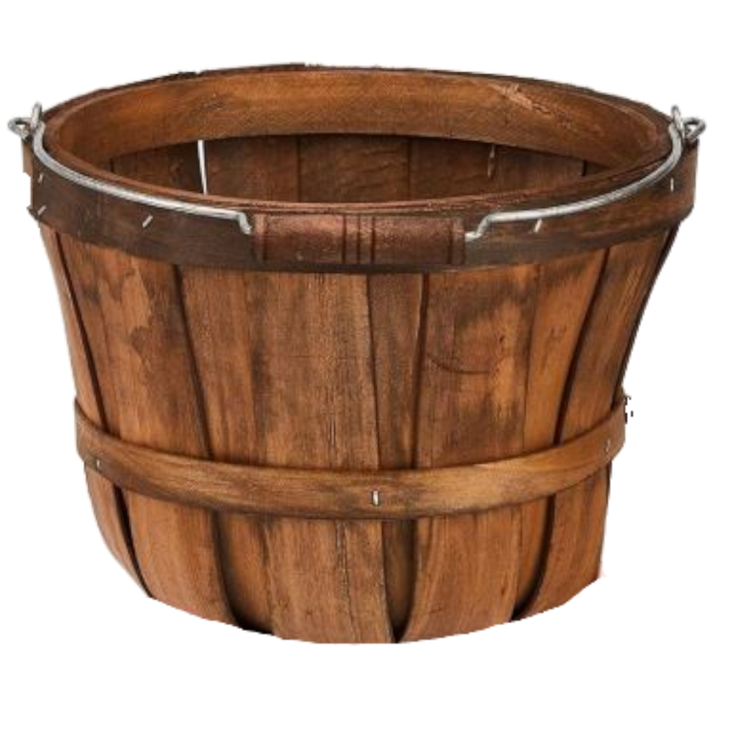 Round Wooden Bushel Basket featured as a rustic wooden base for gift presentation