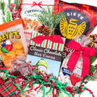 Detail of Santa’s Texas Snack Box with cocoa, cookies, popcorn and savory snacks