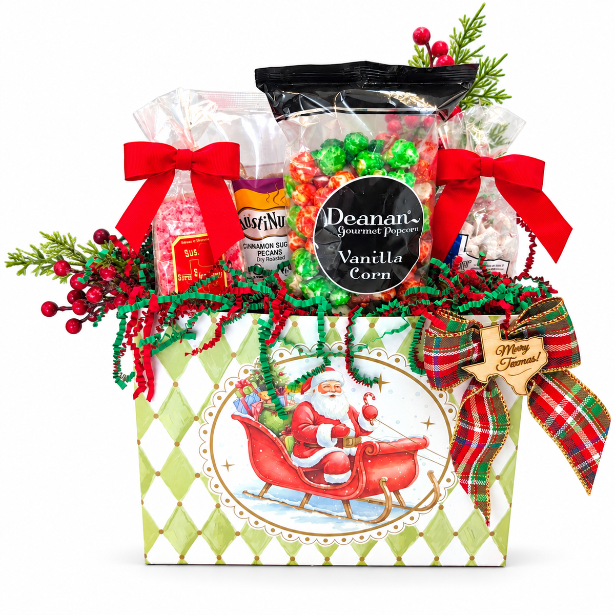Santa’s Texas Sweet Basket on a plain white background