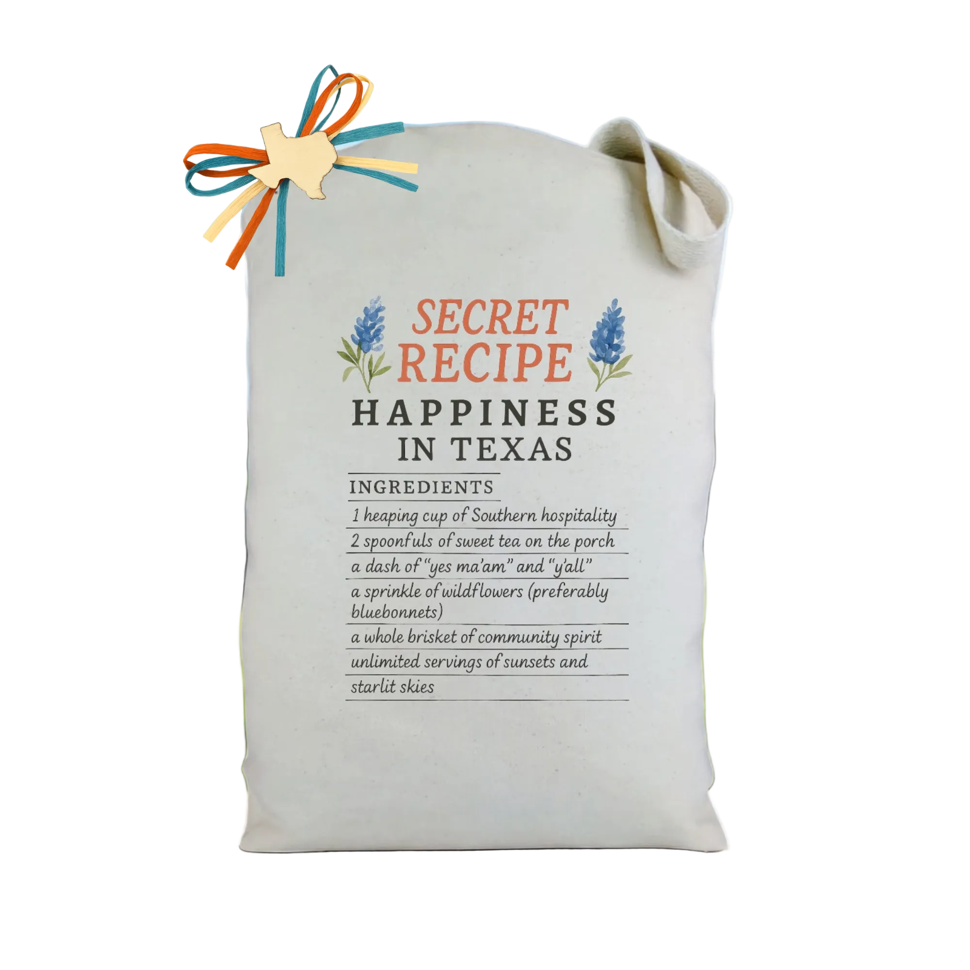 Secret Recipe for Happiness in Texas Tote Bag featured as a playful Texas-themed tote