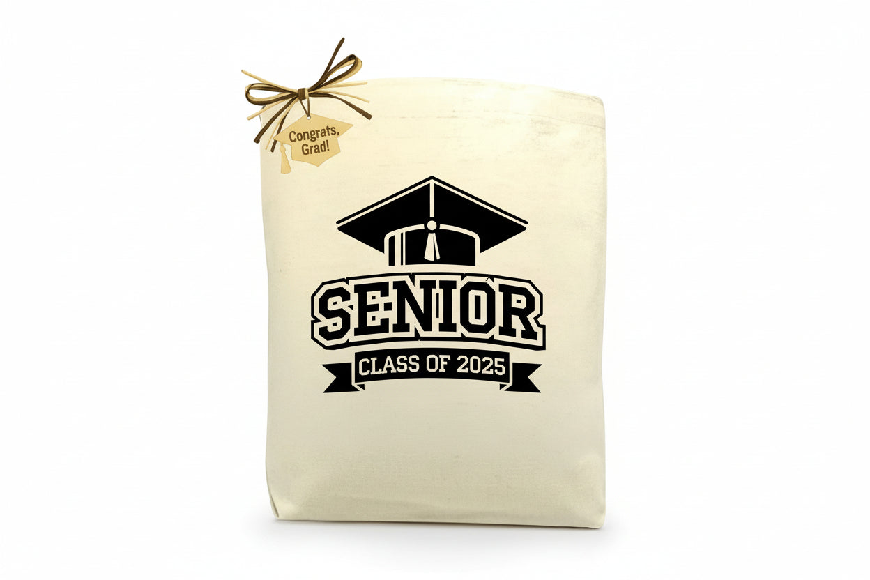 SENIOR Class of 2025 Tote Bag featured as a graduation-themed tote celebrating senior pride