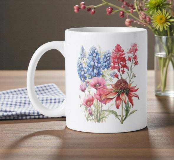 Spring on the Plains 15oz Mug shown as a Texas mug celebrating seasonal renewal