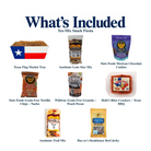 What's included in Tex-Mix Snack Fiesta from The Texas Gift Company: each included item individually labeled.
