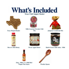 What's included in Texas Chili Supper Basket from The Texas Gift Company: each included item individually labeled.