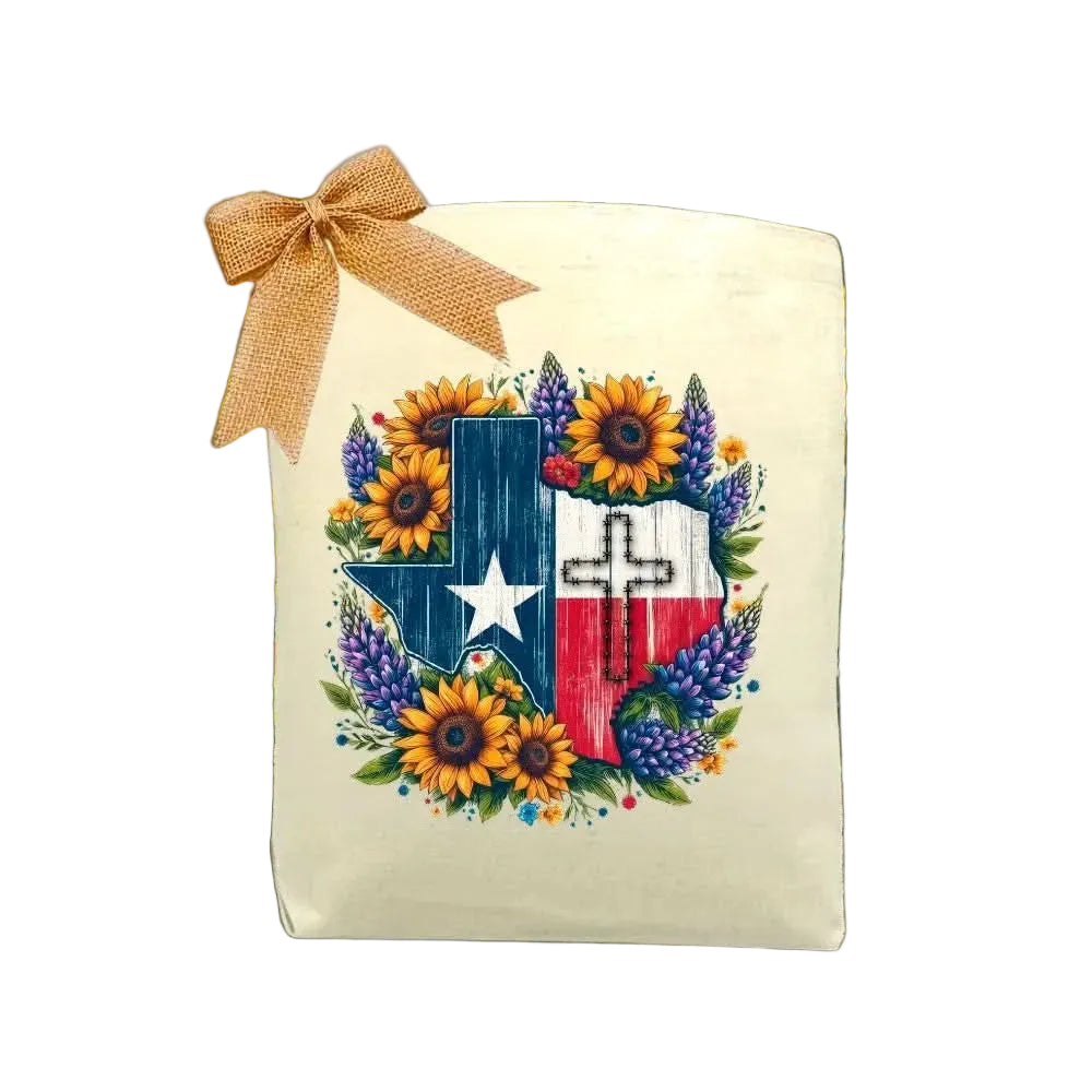 Texas Faith & Flowers Tote Bag featuring a faith-inspired design with Texas florals