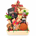 Texas Fireside Favorites Christmas wooden gift box with Dragup coffee, Texas foods and keepsakes on a white background