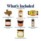 What's included in Texas Flavor Trail from The Texas Gift Company: each included item individually labeled.