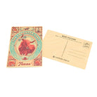 Front and back view of a Texas-themed wooden postcard featuring a vintage illustrated longhorn bull design labeled “The Lone Star State” on the front and a natural birch wood postcard layout with address lines on the back, displayed on a white background.