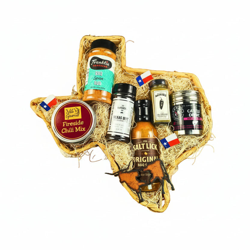 Texas Pitmaster BBQ Gift Basket featured as a Texas barbecue gift curated by The Texas Gift Company