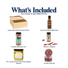 What's included in Texas Smoke & Spice BBQ Gift Box from The Texas Gift Company: each included item individually labeled.