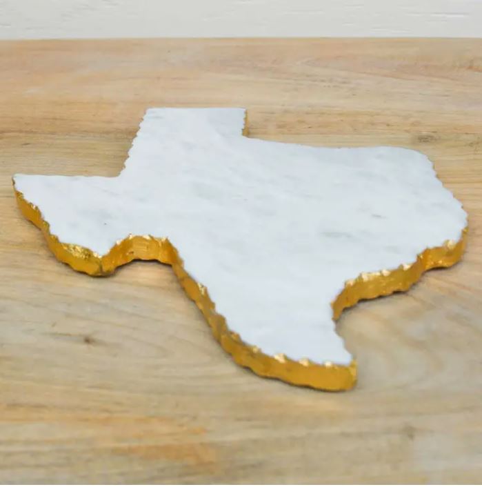 Texas Shaped Marble Serving Board White/Gold detail view from The Texas Gift Company