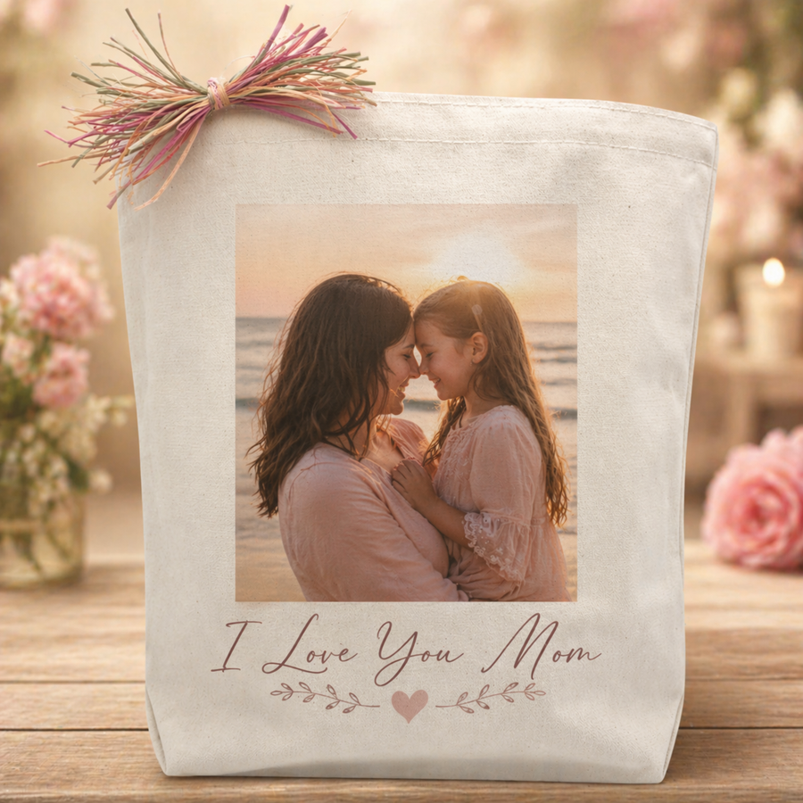 Design Your Own "I Love You Mom" Custom Photo Tote