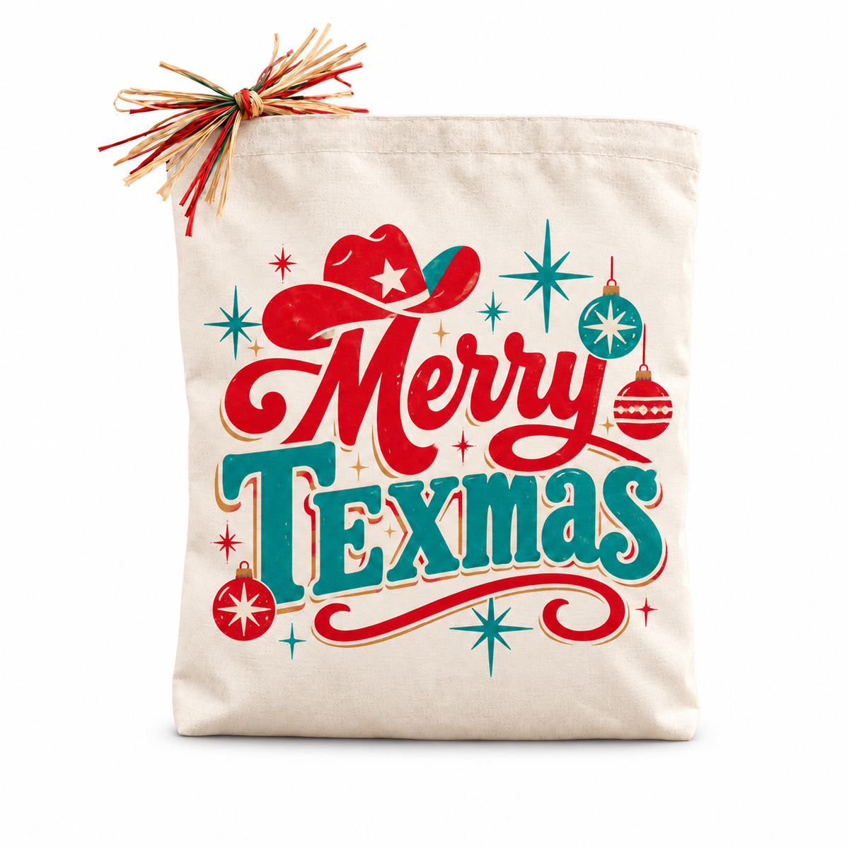 Merry Texmas Retro Cowboy Hat Gift Tote on a white background