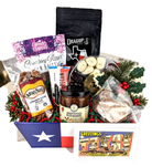 Pecan Passion Christmas gift with Christmas greenery against white background