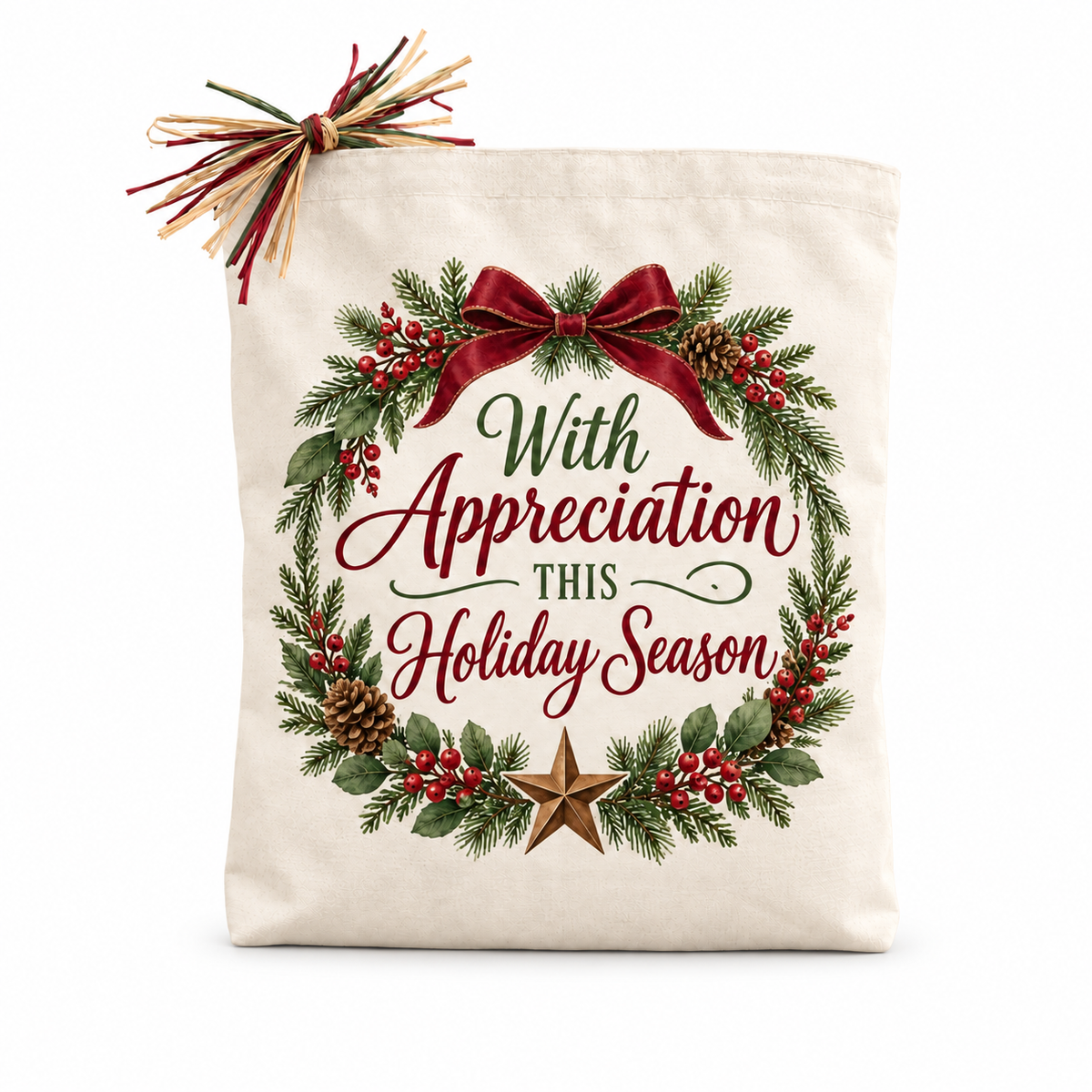 With Appreciation This Holiday Season Gift Tote on a white background