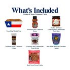 What's included in Treats of Texas Treasure Chest from The Texas Gift Company: each included item individually labeled.