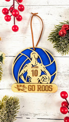 Front view of custom name and school detail on Weatherford ISD athletics ornament from The Texas Gift Company
