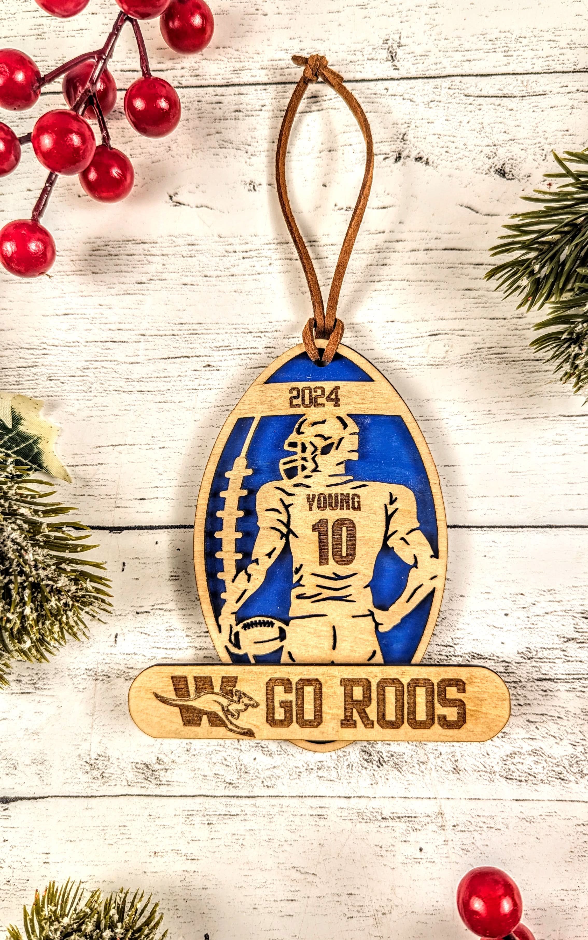 Weatherford ISD athletics custom ornament displayed as a personalized Texas school keepsake from The Texas Gift Company storefront