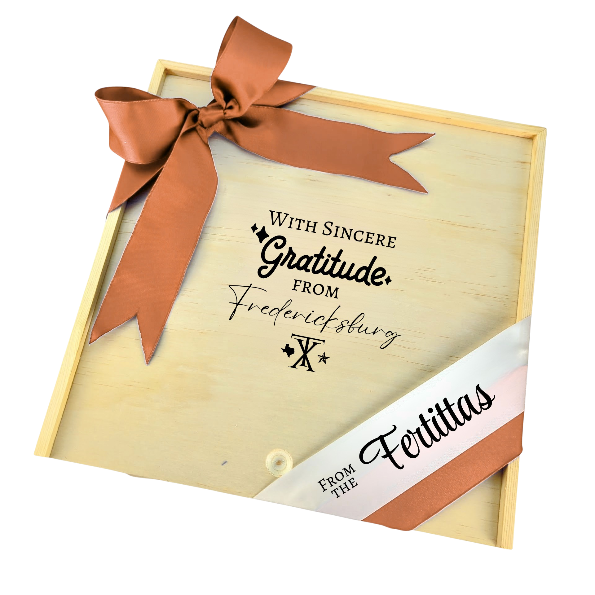 With Sincere Gratitude from Fredericksburg Wooden Box featured as a Hill Country–inspired thank-you gift