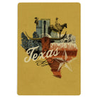 Wood postcard featuring a Texas state photomontage from the State Series displayed as a Texas-themed gift from a Texas gift shop storefront