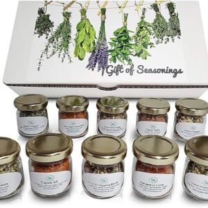 C&J Farms Texas Gourmet Artisan Seasonings Gift of Seasonings Gift Set- 10 Pc. Variety Sampler Box- Natural Herbs, Spices, and Salts for Kitchen Rack