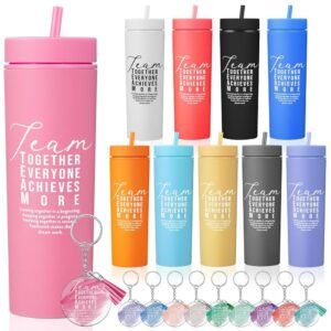 10 Set Employee Appreciation Gifts Bulk Team Thank You Cups 16 oz Inspirational Skinny Tumblers with Acrylic Keychains Dietary Week Gifts for Staff Boss Case Management...
