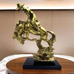 12 Inch Cowboy with Running Horse Statue Sculpture Frgurine for Home Office Living Room Desktop Decor Decoration Figurines Gold