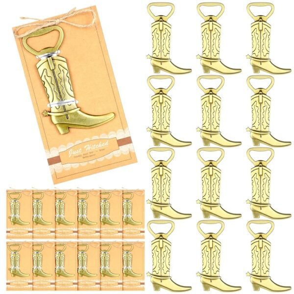 12 Pcs Cowboy Boot Bottle Openers - Stainless Steel for Wedding, Birthday, Anniversary - Bronze